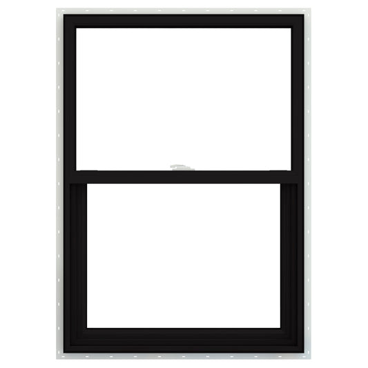 JELD-WEN V-2500 23-1/2-in x 35-1/2-in Black Exterior Vinyl New Construction Single Hung Window Low-E argon Double Pane Glass (Half Screen Included)