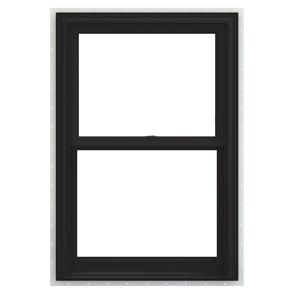 JELD-WEN V-2500 Black Exterior White Interior Vinyl New construction Double Hung Window Low-E argon Double Pane Glass (Full Screen Included)