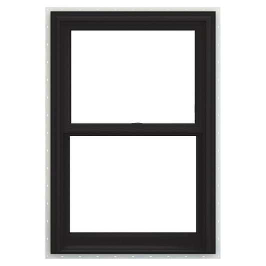 JELD-WEN V-2500 Black Exterior White Interior Vinyl New construction Double Hung Window Low-E argon Double Pane Glass (Full Screen Included)