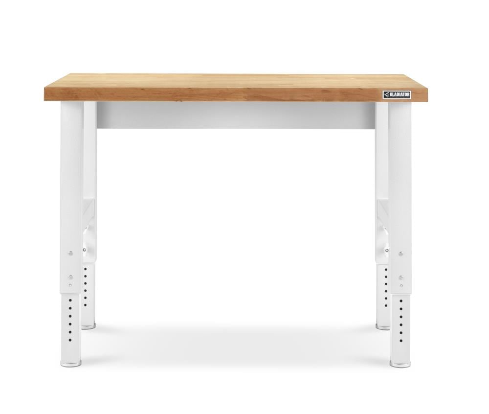 Gladiator Adjustable Height 52.4-in L x 41-in H Hammered White Wood Adjustable Height Work Bench GAWB04HWJW