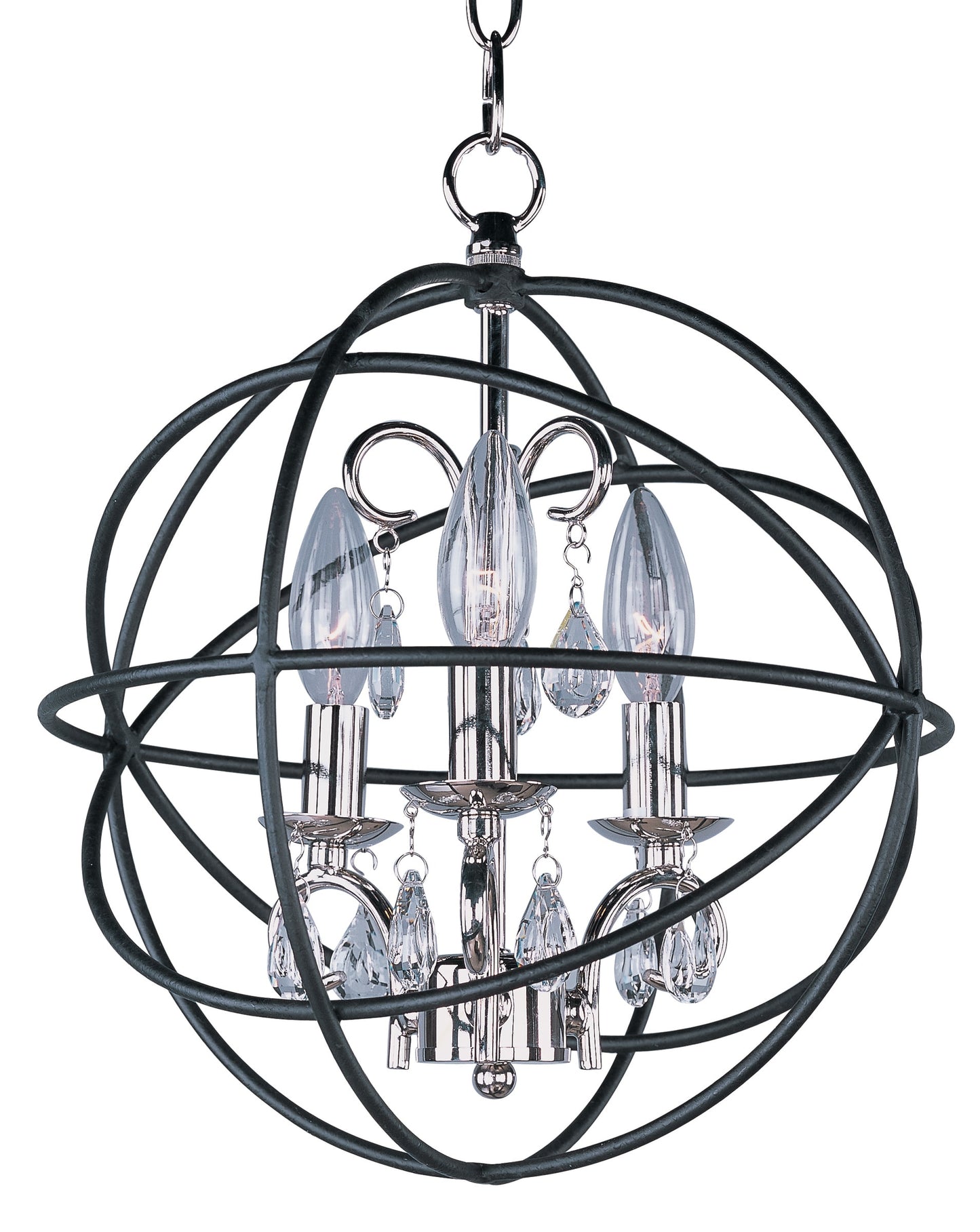 Maxim Lighting Orbit 3 -Light Anthracite and Polished Nickel Glam Globe Medium Hanging Pendant light