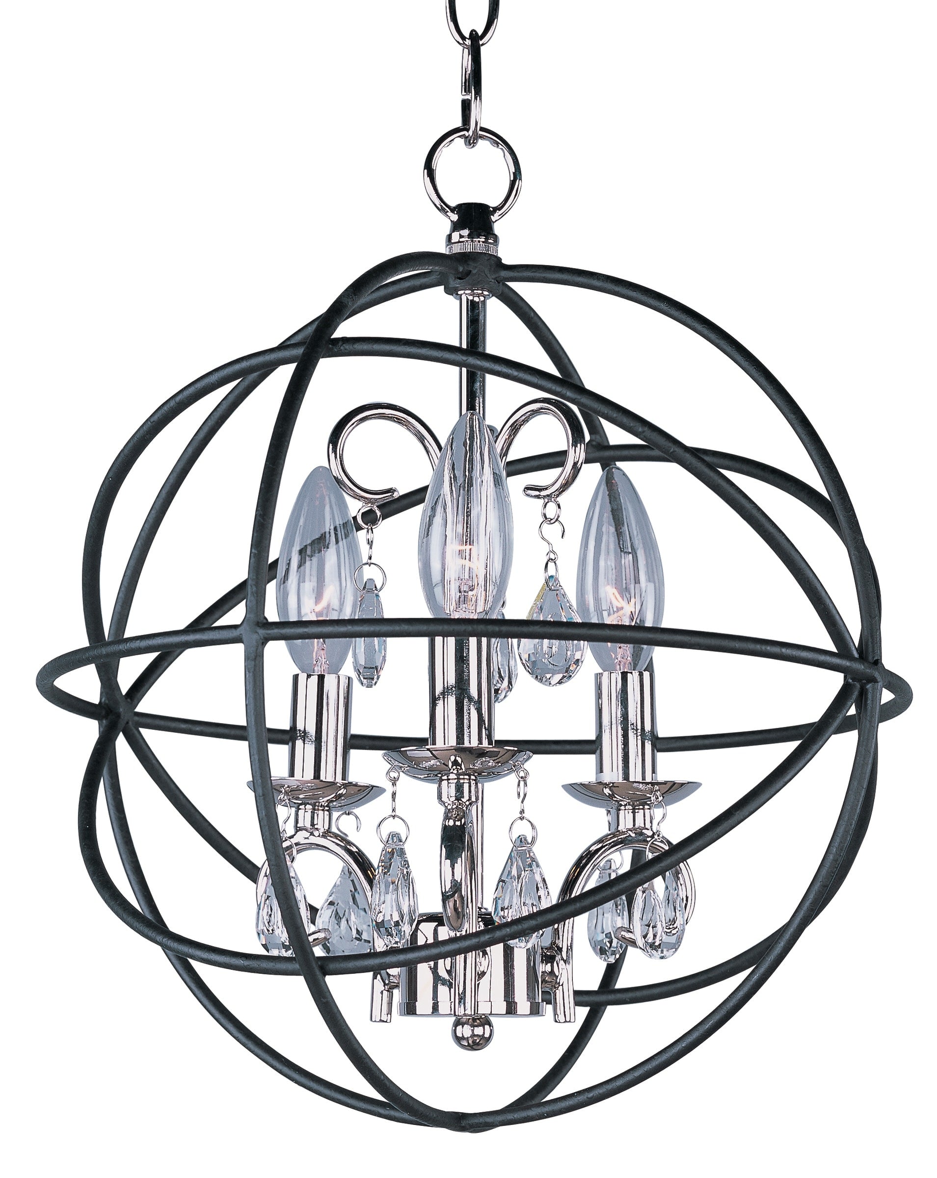 Maxim Lighting Orbit 3 -Light Anthracite and Polished Nickel Glam Globe Medium Hanging Pendant light
