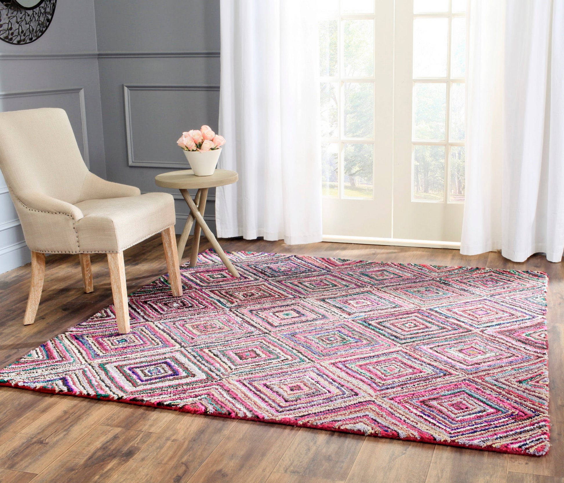 Safavieh Nantucket Casset 8 x 8 (ft) Tufted Synthetic Multi Square Indoor Abstract Bohemian/Eclectic Spot Clean Only Area rug