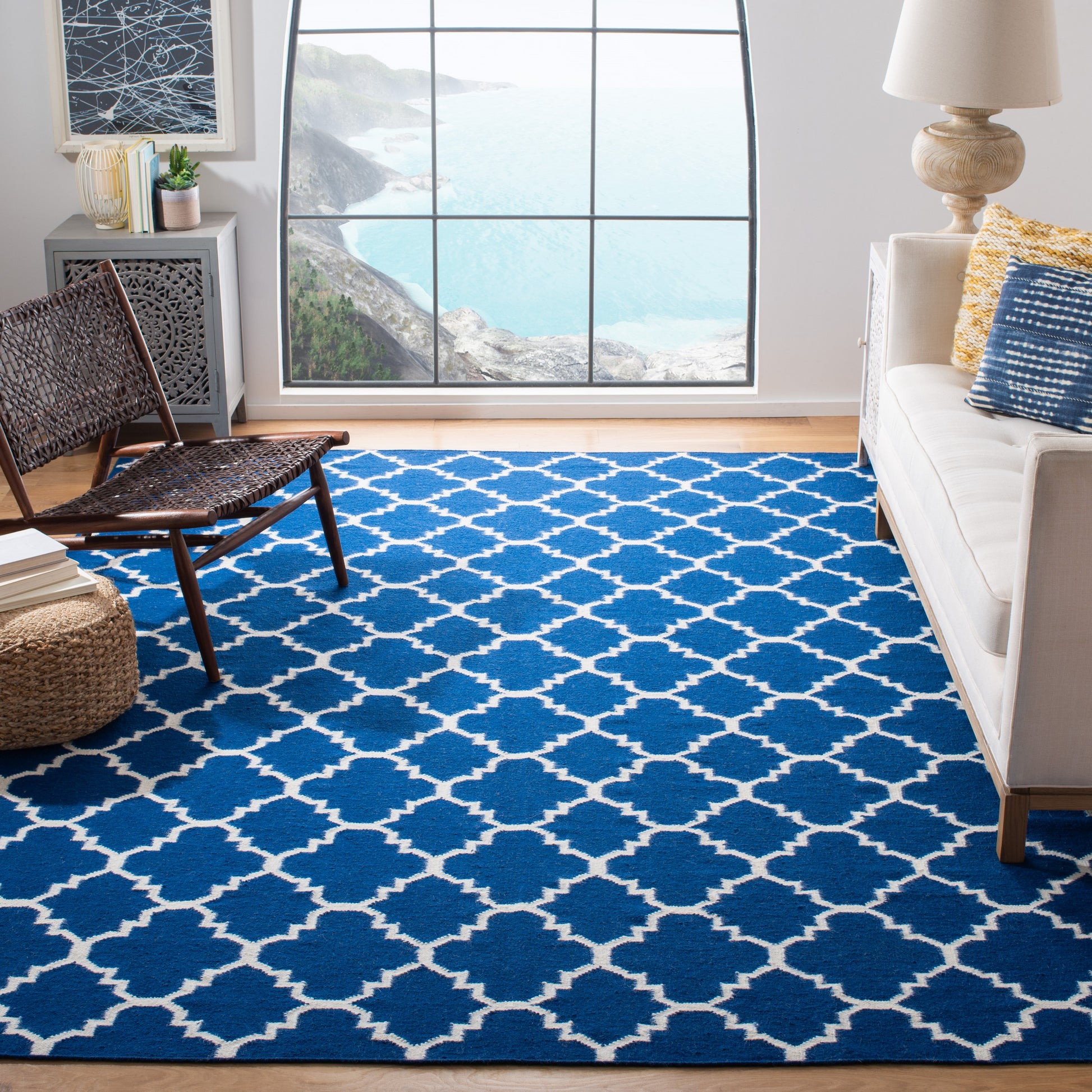Safavieh Dhurries Zarat 8 x 10 (ft) Wool Dark Blue Rectangular Indoor Trellis Coastal Spot Clean Only Area rug