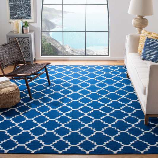Safavieh Dhurries Zarat 8 x 10 (ft) Wool Dark Blue Rectangular Indoor Trellis Coastal Spot Clean Only Area rug