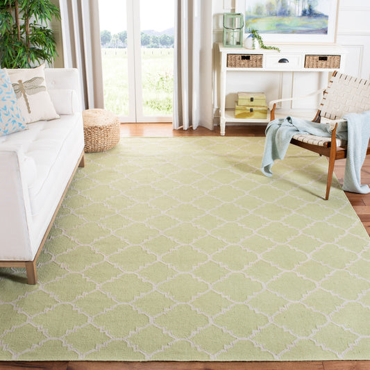 Safavieh Dhurries Malina 9 x 12 (ft) Wool Light Green/Ivory Rectangular Indoor Trellis Coastal Spot Clean Only Area rug