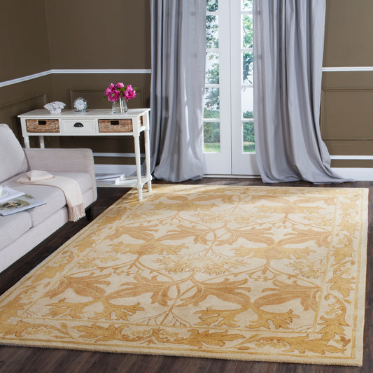 Safavieh Antiquity Melayer 8 x 11 (ft) Tufted Wool Beige/Gold Rectangular Indoor Floral/Botanical Vintage Area rug