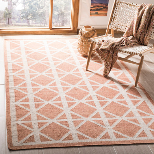 Safavieh Dhurries Kenley 8 x 10 (ft) Wool Red/Ivory Rectangular Indoor Geometric Coastal Spot Clean Only Area rug