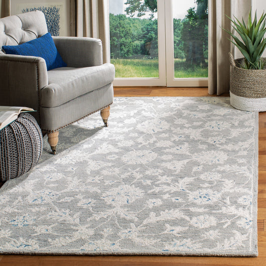 Safavieh Micro-Loop Passion 8 x 10 (ft) Tufted Wool Gray/Ivory Rectangular Indoor Floral/Botanical Vintage Spot Clean Only Area rug
