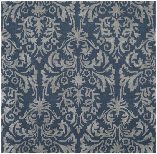 Safavieh Bella Alou 5 x 5 (ft) Tufted Synthetic Navy/Gray Square Indoor Damask Spot Clean Only Area rug