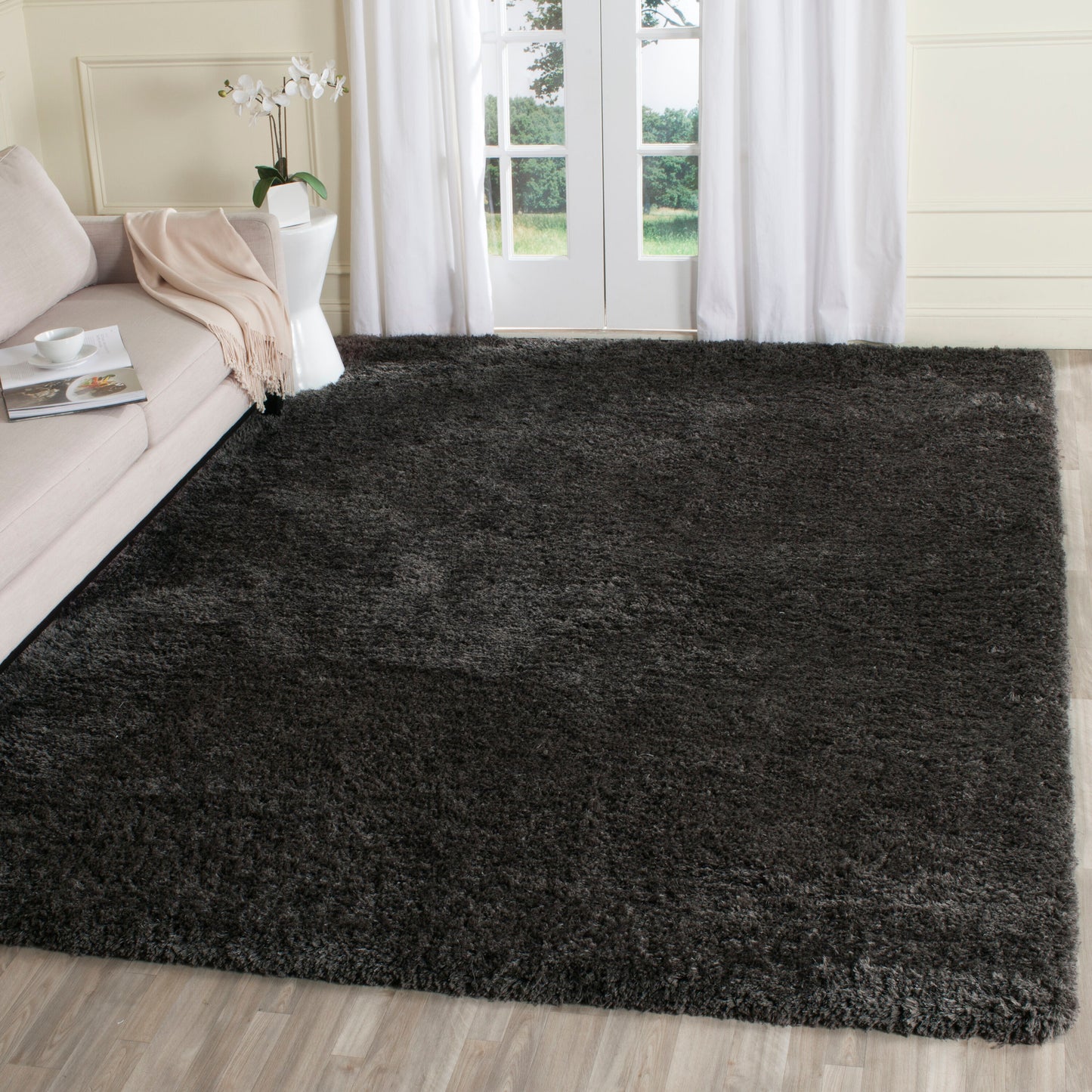 Safavieh Supreme Shag 8 x 10 (ft) Tufted Polyester Dark Gray Rectangular Indoor Solid Spot Clean Only Area rug