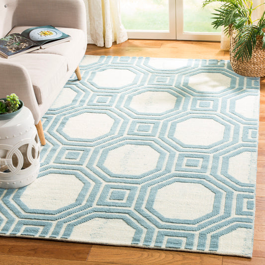 Martha Stewart Vermont 8 x 10 (ft) Wool Ivory/Light Blue Rectangular Indoor Geometric Spot Clean Only Area rug