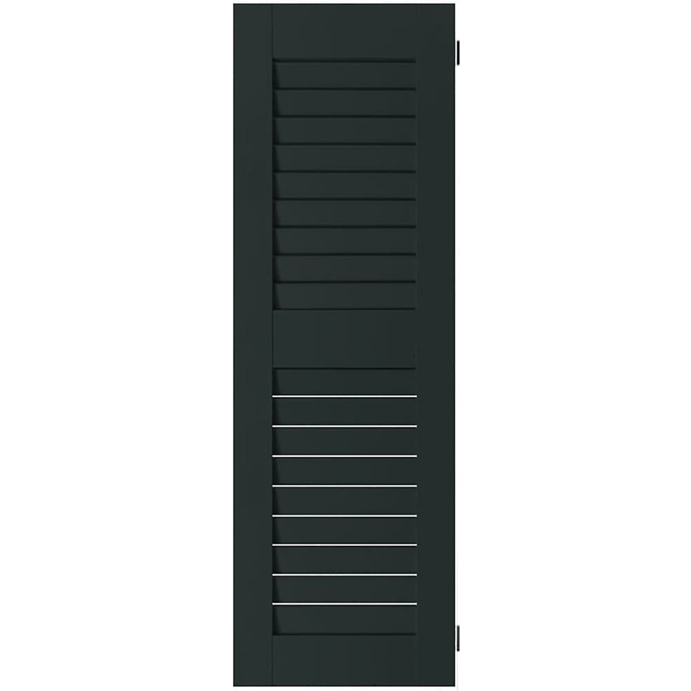Ekena Millwork 15-in W x 44-in H Black Forest Green Louvered Wood Exterior Shutters ( 2 -Pack )