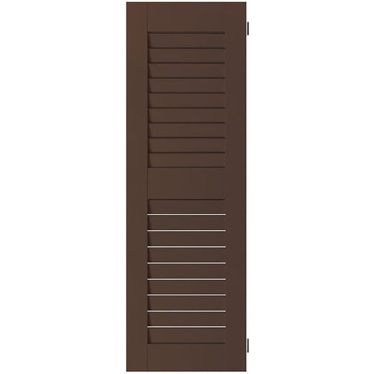 Ekena Millwork 18-in W x 35-in H Tudor Brown Louvered Wood Exterior Shutters ( 2 -Pack )