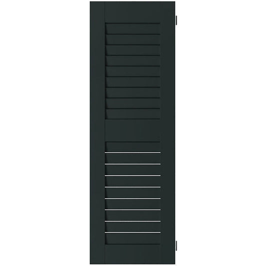 Ekena Millwork 15-in W x 32-in H Black Forest Green Louvered Wood Exterior Shutters ( 2 -Pack )