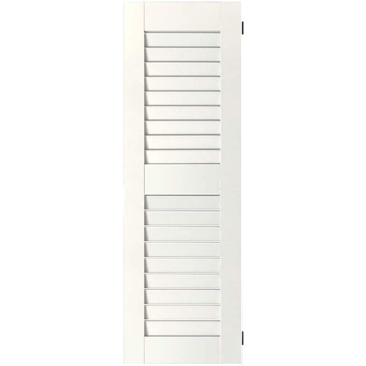 Ekena Millwork 18-in W x 42-in H White Paintable/Stainable Louvered Wood Exterior Shutters ( 2 -Pack )