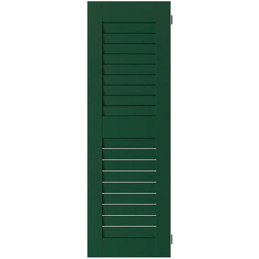 Ekena Millwork 12-in W x 36-in H Chrome Green Louvered Wood Exterior Shutters ( 2 -Pack )