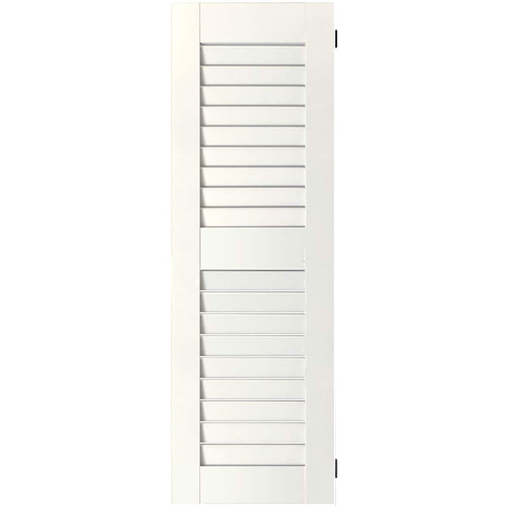 Ekena Millwork 18-in W x 71-in H White Paintable/Stainable Louvered Wood Exterior Shutters ( 2 -Pack )