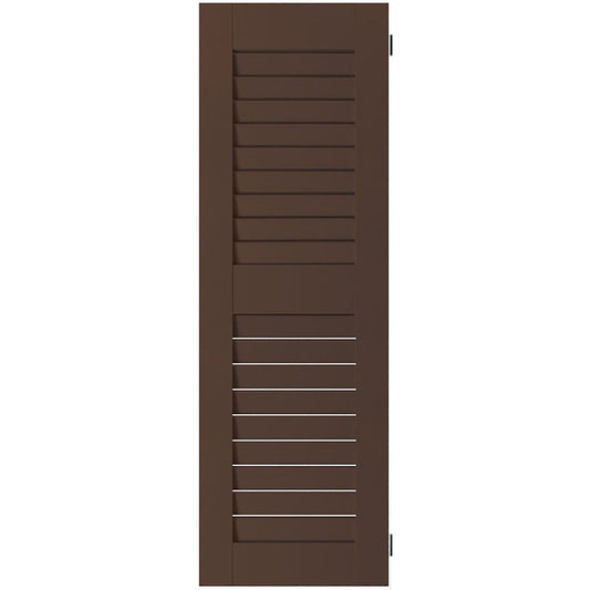 Ekena Millwork 15-in W x 46-in H Tudor Brown Louvered Wood Exterior Shutters ( 2 -Pack )