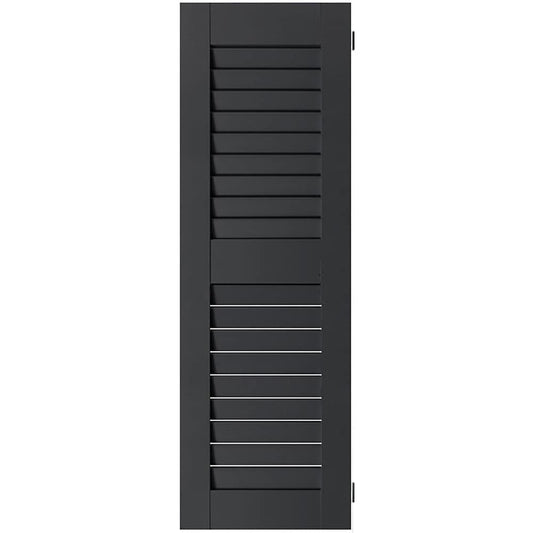 Ekena Millwork 15-in W x 78-in H Black Louvered Wood Exterior Shutters ( 2 -Pack )
