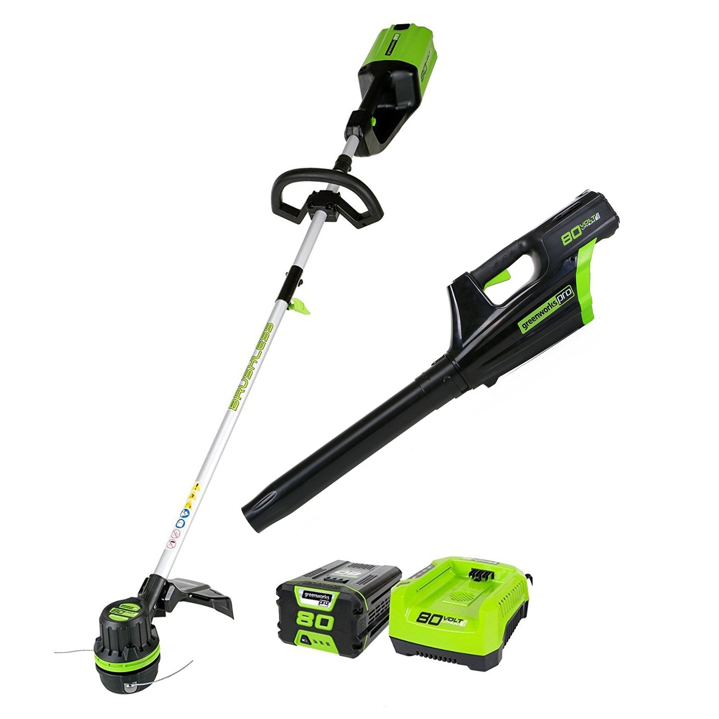 Greenworks Pro 80-volt Cordless Battery String Trimmer and Leaf Blower Combo Kit 2 Ah (Battery & Charger Included) STBA80L210