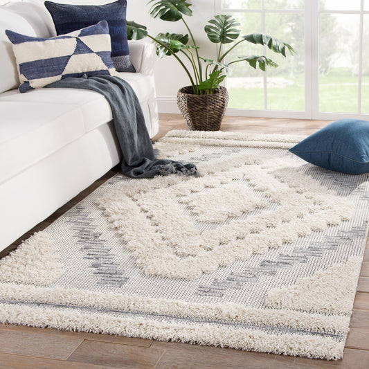  Kaya 8 x 11 (ft) Loomed Polypropylene Gray/Cream Rectangular Indoor/Outdoor Geometric Southwestern Spot Clean Only Pet Friendly Area rug