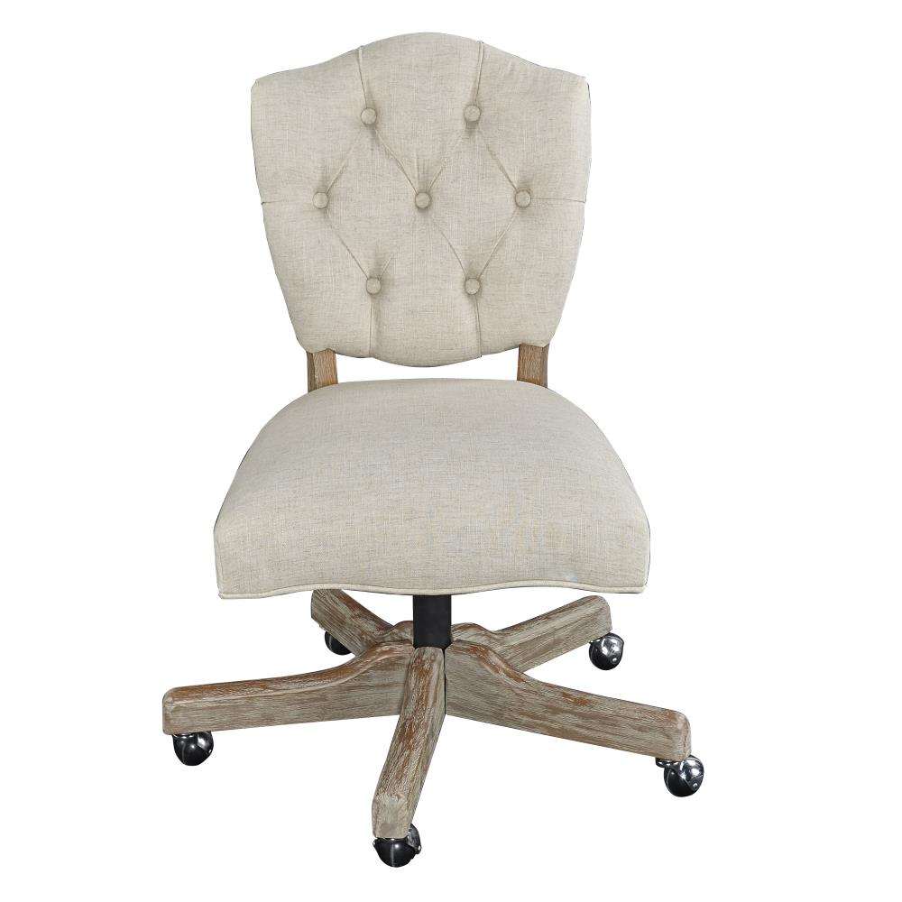 Linon Kelsey White Transitional Ergonomic Adjustable Height Swivel Upholstered Desk Chair