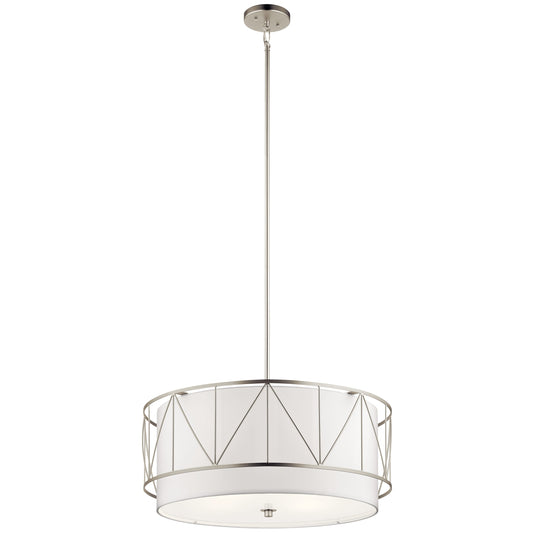 Kichler Birkleigh 4 -Light Satin Nickel Transitional Fabric Drum Large Indoor Hanging Pendant Light