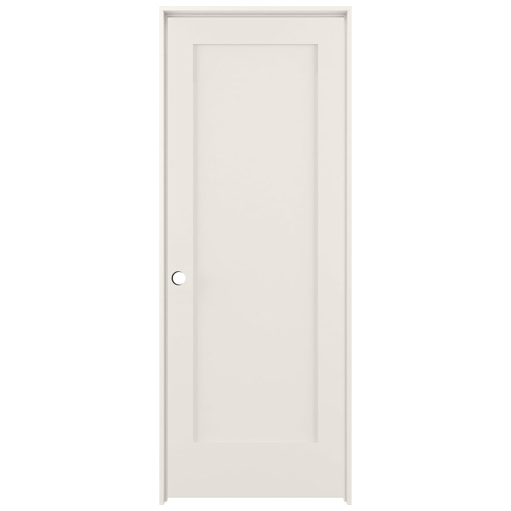 RELIABILT 28-in x 80-in Modern White Solid core 1-panel Right hand Smooth Prefinished Pine Wood Flat Jamb Single Prehung Interior Door with