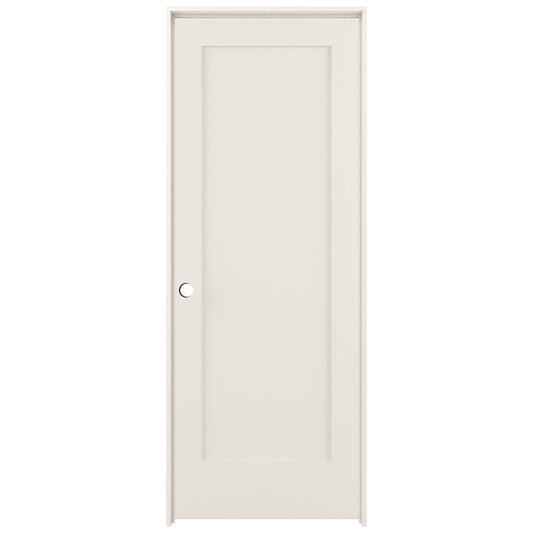 RELIABILT 28-in x 80-in Modern White Solid core 1-panel Right hand Smooth Prefinished Pine Wood Flat Jamb Single Prehung Interior Door with
