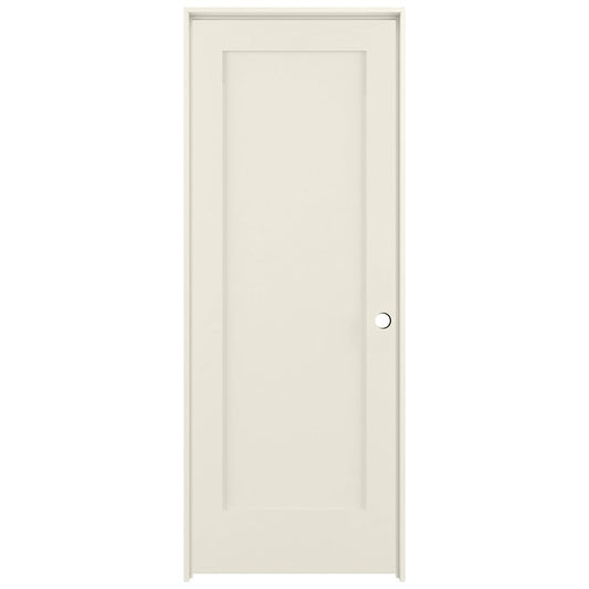 RELIABILT 30-in x 80-in Moonglow Solid core 1-panel Left hand Smooth Prefinished Pine Wood Flat Jamb Single Prehung Interior Door with