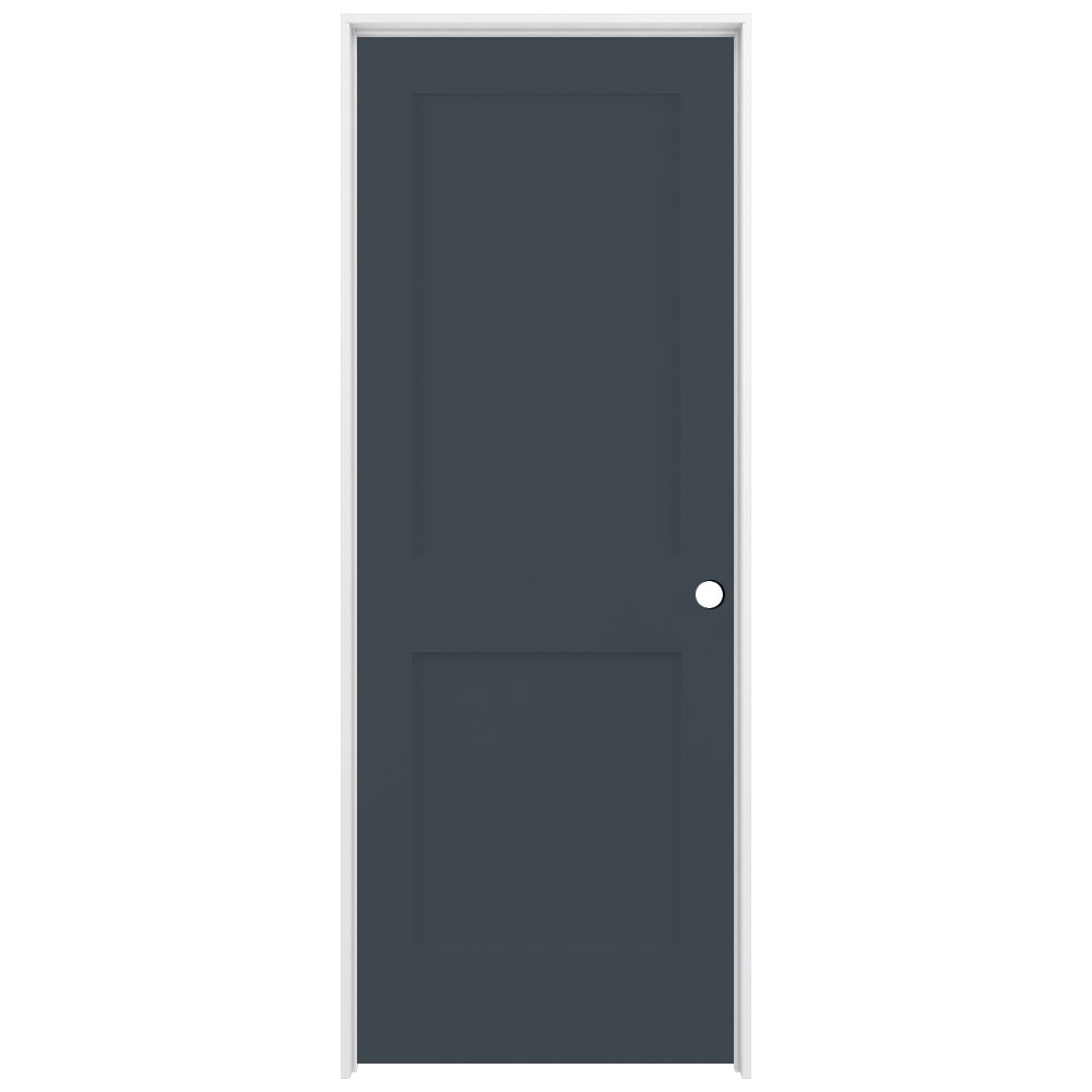 RELIABILT 30-in x 80-in Steele Gray Solid core 2-panel Left hand Smooth Prefinished Pine Wood Flat Jamb Single Prehung Interior Door with