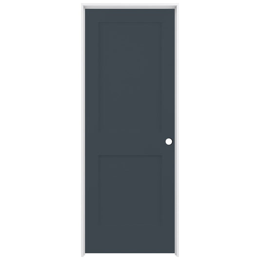 RELIABILT 30-in x 80-in Steele Gray Solid core 2-panel Left hand Smooth Prefinished Pine Wood Flat Jamb Single Prehung Interior Door with