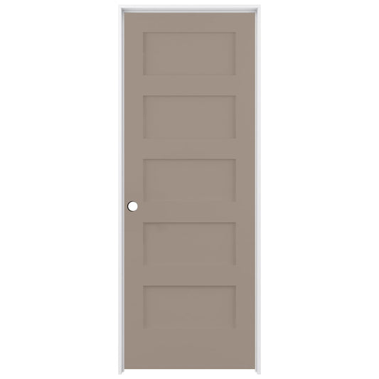 RELIABILT 30-in x 80-in Sand Piper Solid core 5-panel Right hand Smooth Prefinished Pine Wood Flat Jamb Single Prehung Interior Door with