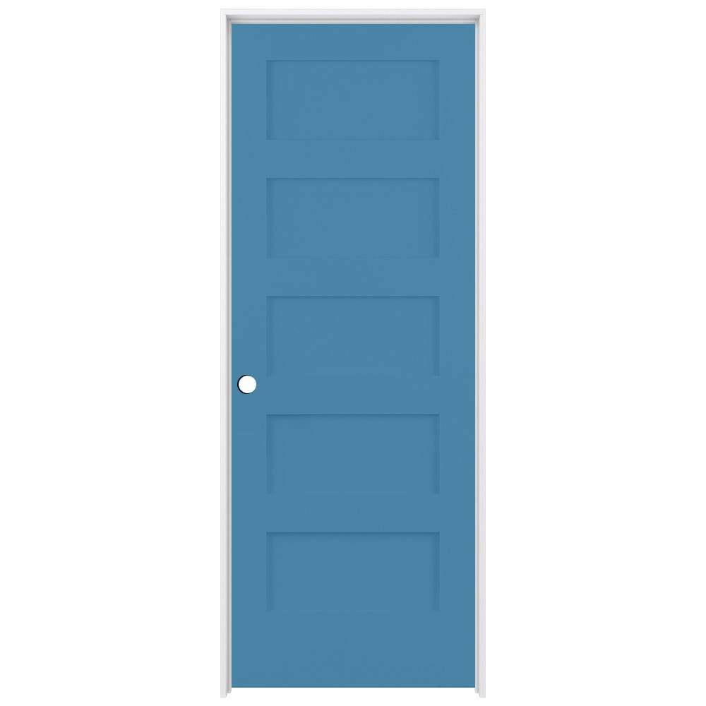 RELIABILT 36-in x 80-in Blue Heron Solid core 5-panel Right hand Smooth Prefinished Pine Wood Flat Jamb Single Prehung Interior Door with
