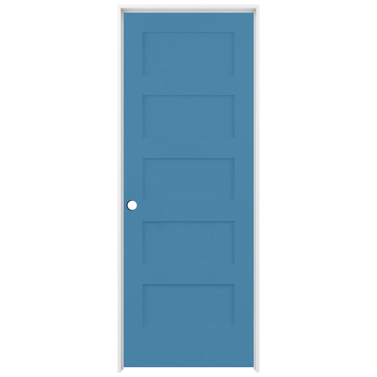 RELIABILT 36-in x 80-in Blue Heron Solid core 5-panel Right hand Smooth Prefinished Pine Wood Flat Jamb Single Prehung Interior Door with