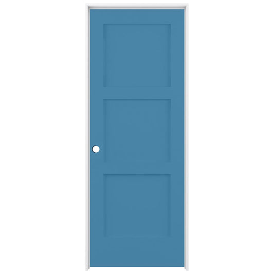 RELIABILT 32-in x 80-in Blue Heron Solid core 3-panel Right hand Smooth Prefinished Pine Wood Flat Jamb Single Prehung Interior Door with