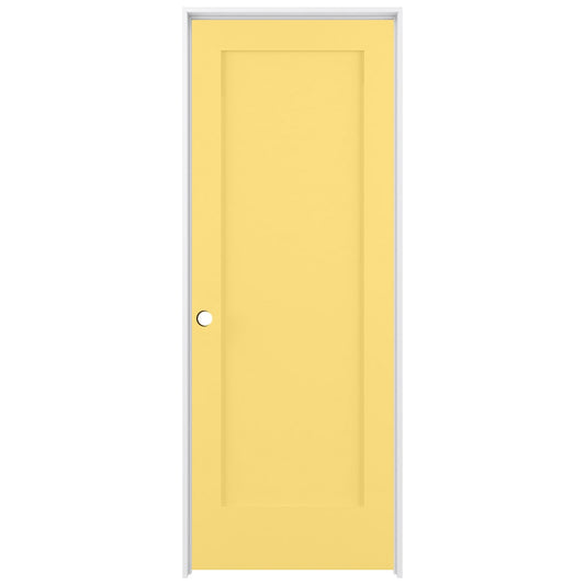 RELIABILT 24-in x 80-in Marigold Solid core 1-panel Right hand Smooth Prefinished Pine Wood Flat Jamb Single Prehung Interior Door with