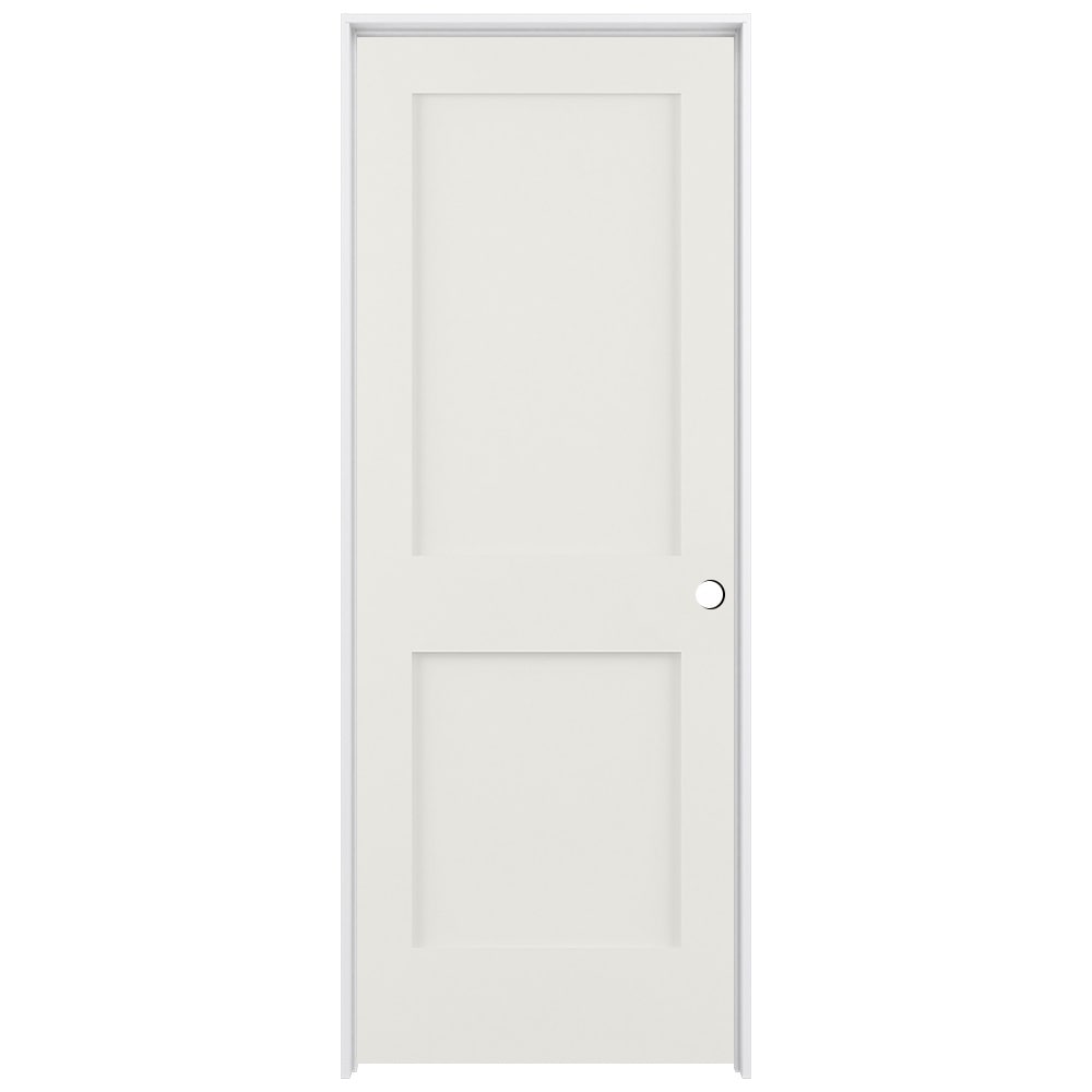 RELIABILT 32-in x 80-in Modern White Solid core 2-panel Left hand Smooth Prefinished Pine Wood Flat Jamb Single Prehung Interior Door with
