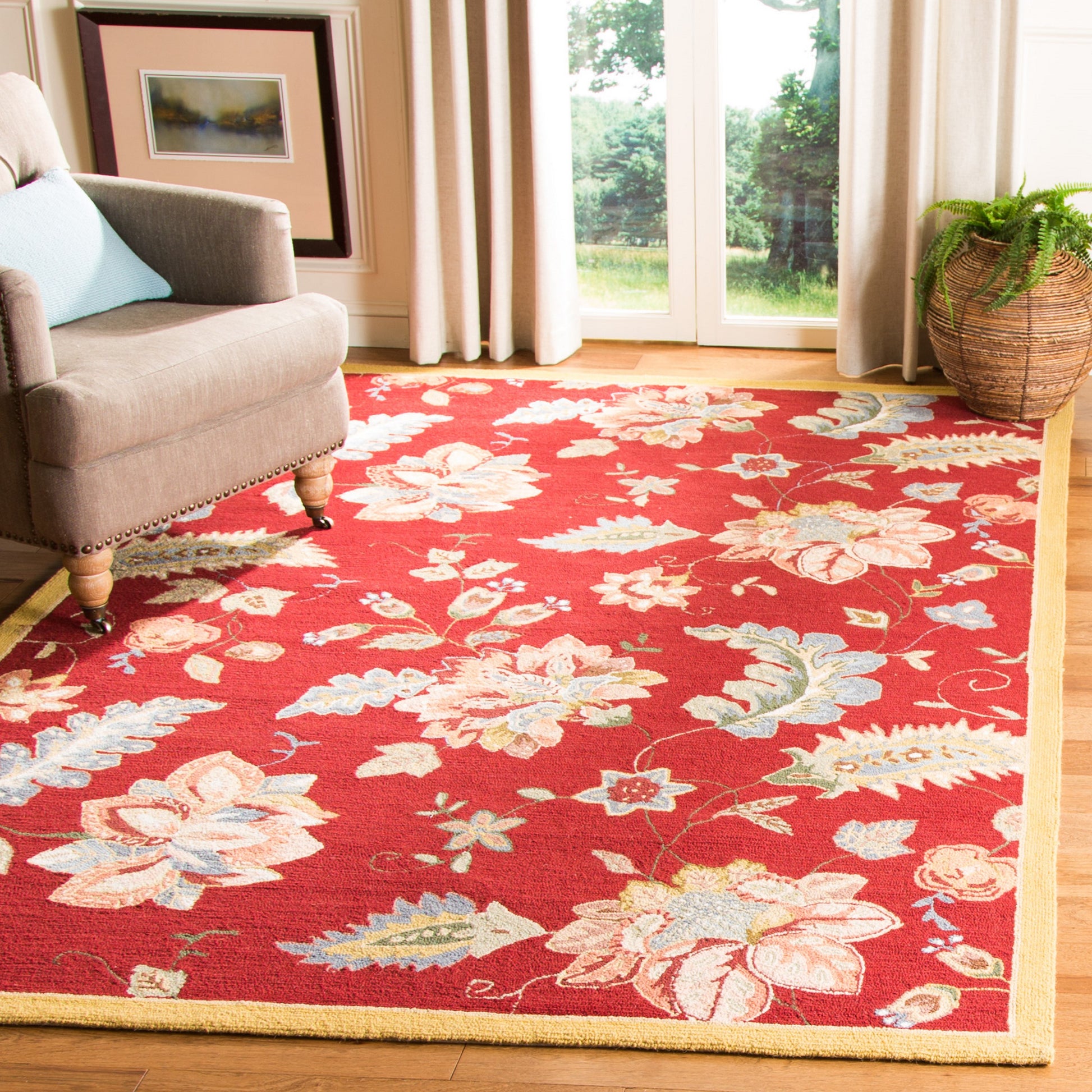 Safavieh Chelsea Kaua 9 x 12 (ft) Hooked Wool Red Rectangular Indoor Floral/Botanical Spot Clean Only Area rug