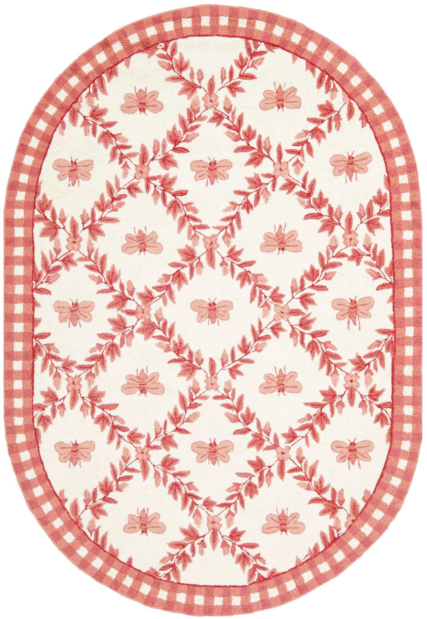 Safavieh Chelsea Stratford 8 x 10 (ft) Hooked Wool Ivory/Rose Oval Indoor Trellis Spot Clean Only Area rug