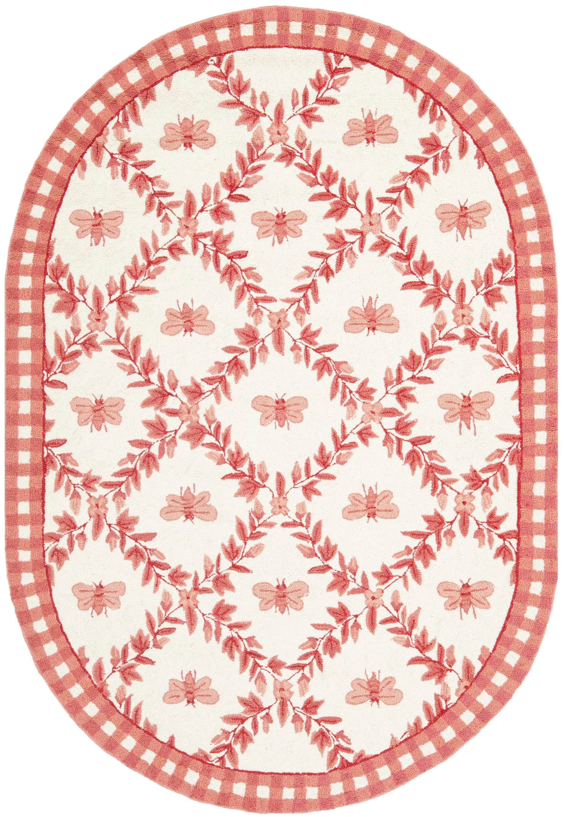 Safavieh Chelsea Stratford 8 x 10 (ft) Hooked Wool Ivory/Rose Oval Indoor Trellis Spot Clean Only Area rug