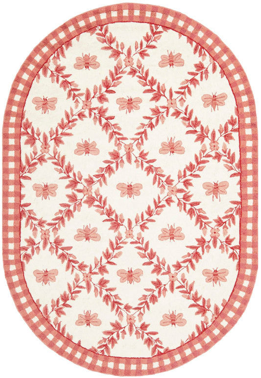 Safavieh Chelsea Stratford 8 x 10 (ft) Hooked Wool Ivory/Rose Oval Indoor Trellis Spot Clean Only Area rug