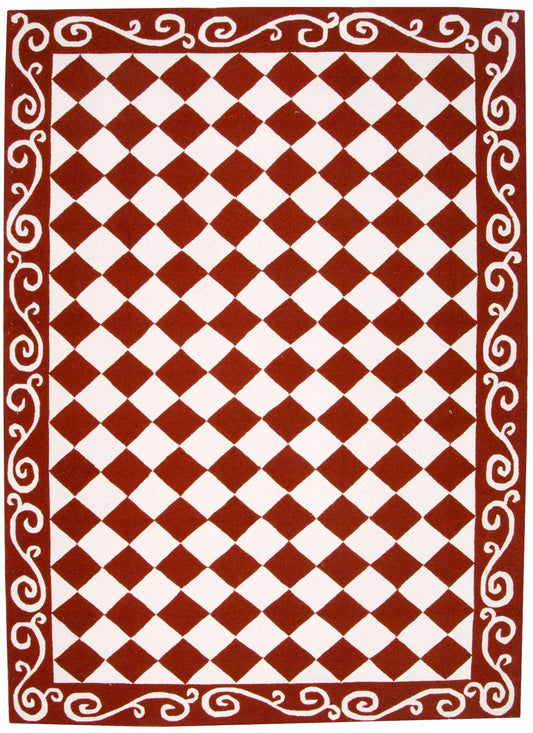 Safavieh Chelsea Checkers 8 x 10 (ft) Hooked Wool Burgundy/Ivory Rectangular Indoor Abstract Spot Clean Only Area rug