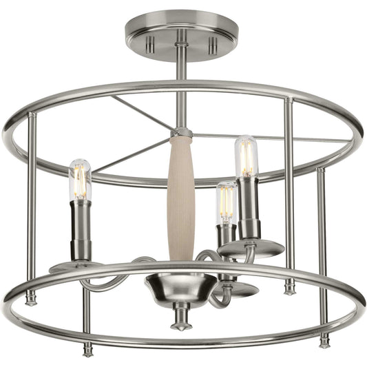 Progress Lighting Durrell 3 -Light 16-in Brushed Nickel Semi Flush Mount Light