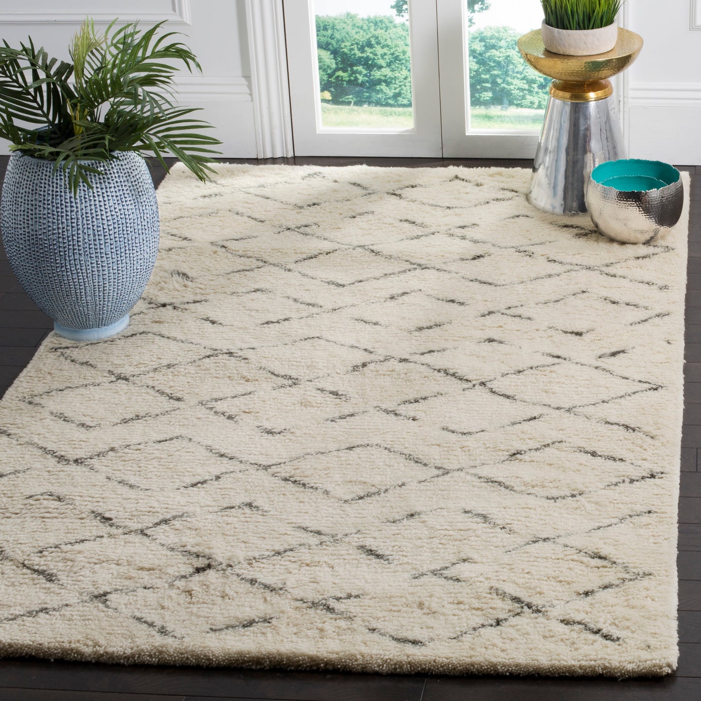 Safavieh Casablanca Guerir 9 x 12 (ft) Tufted Wool Ivory/Gray Rectangular Indoor Abstract Moroccan Spot Clean Only Area rug