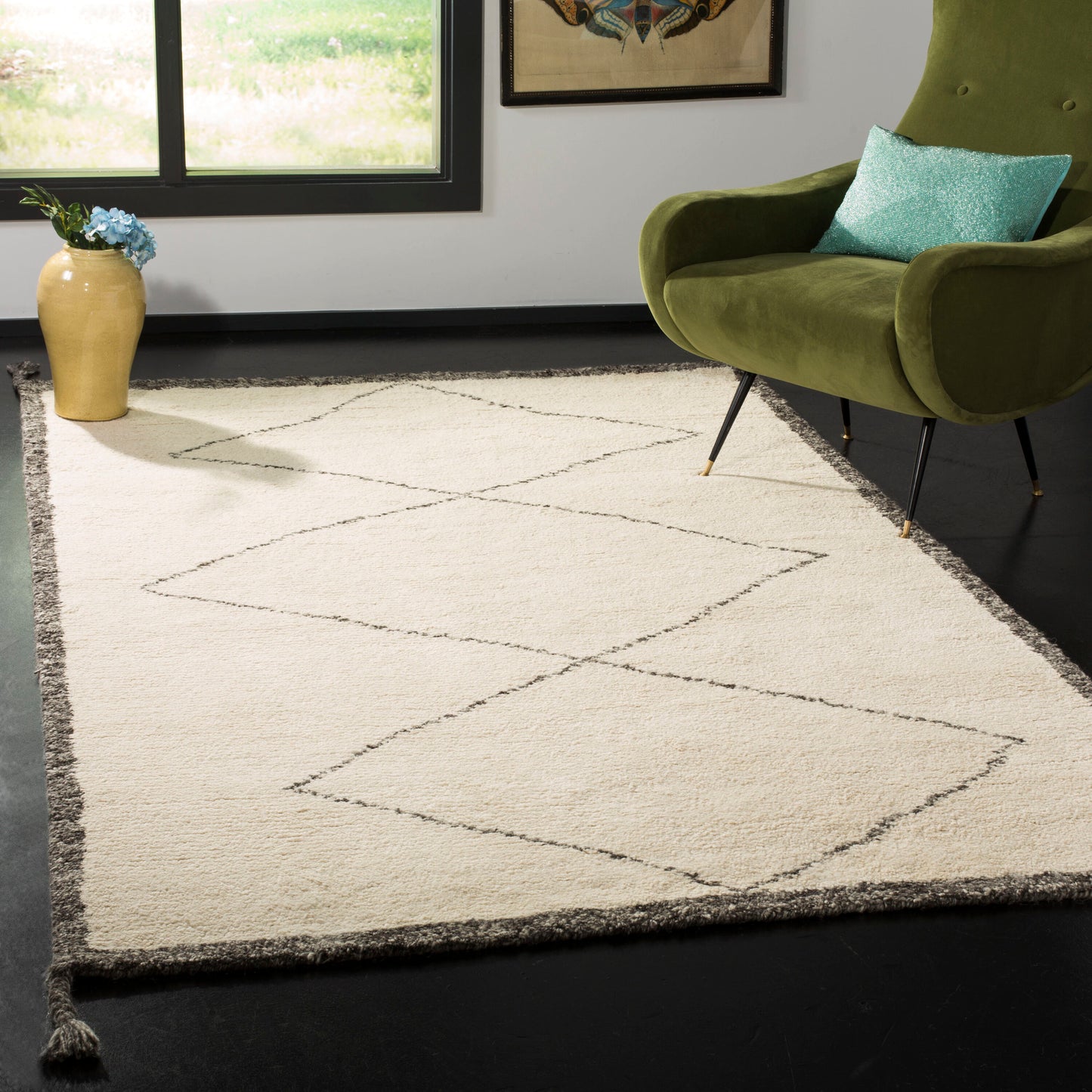 Safavieh Casablanca Marij 8 x 10 (ft) Knotted Wool Ivory/Charcoal Rectangular Indoor Abstract Moroccan Spot Clean Only Area rug