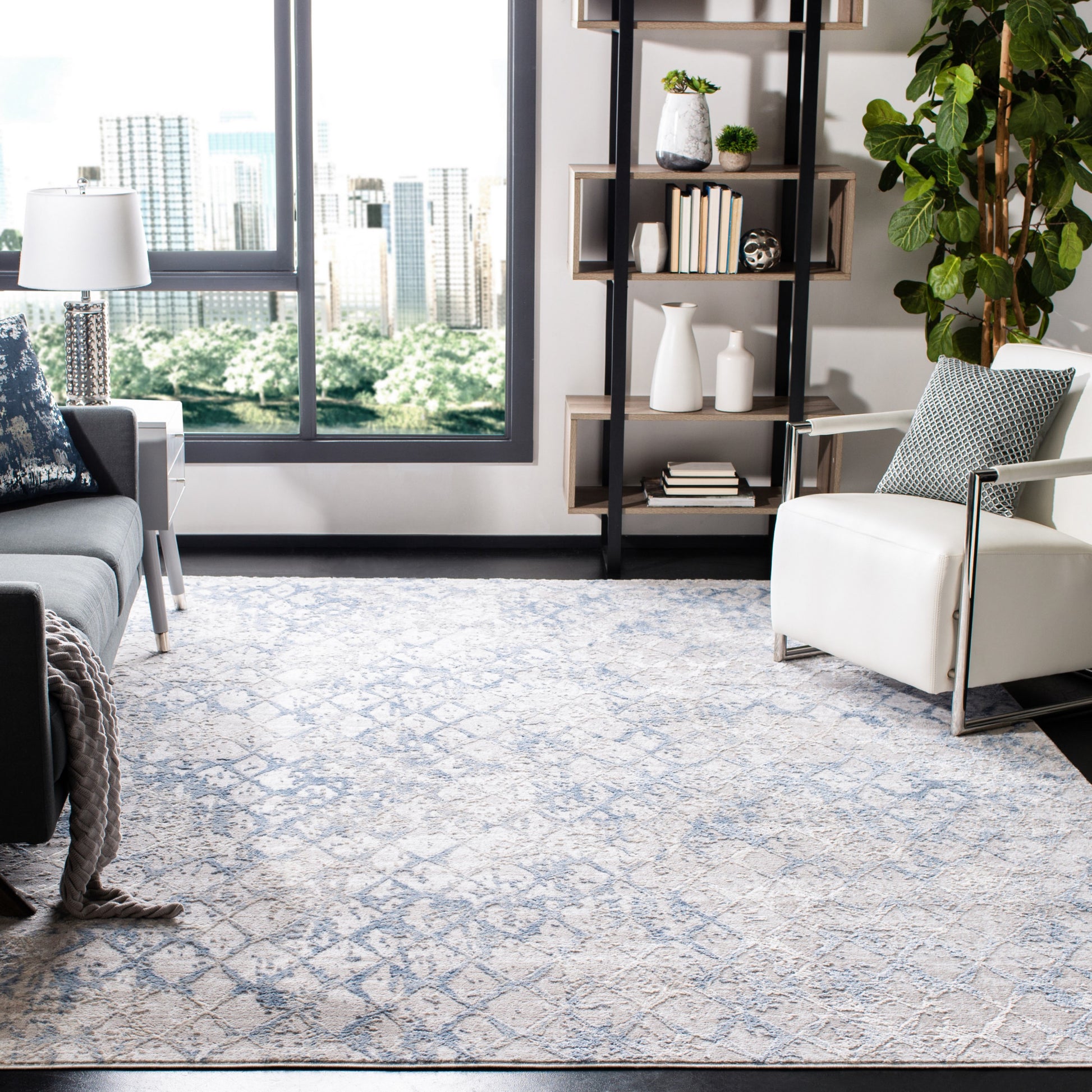 Safavieh Amelia Sassari 11 x 15 (ft) Loomed Synthetic Light Gray/Blue Rectangular Indoor Abstract Spot Clean Only Area rug