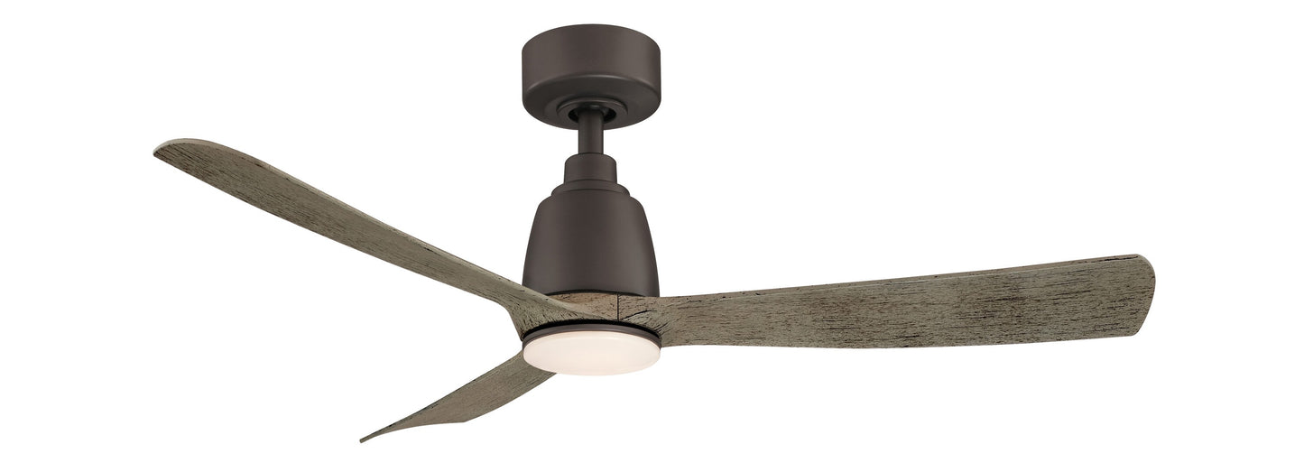 Fanimation Kute 44 44-in Matte Greige with Weathered Wood Blades Color-Changing Integrated LED Covered Outdoor Smart Propeller Ceiling Fan With Light and Remote Included 3 -Blade