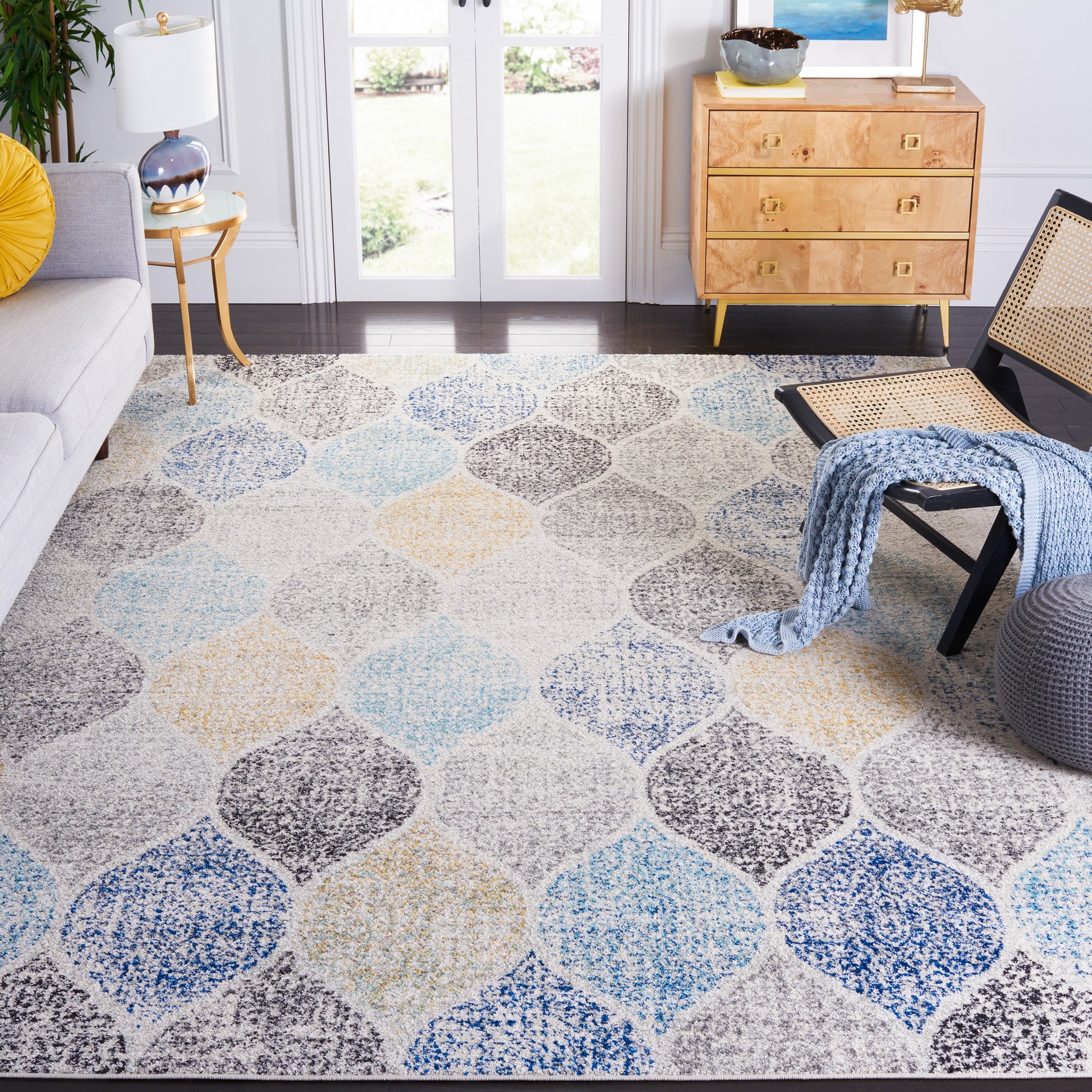 Safavieh Madison Westmont 10 x 14 (ft) Loomed Synthetic Ivory/Blue Rectangular Indoor Trellis Farmhouse/Cottage Spot Clean Only Area rug